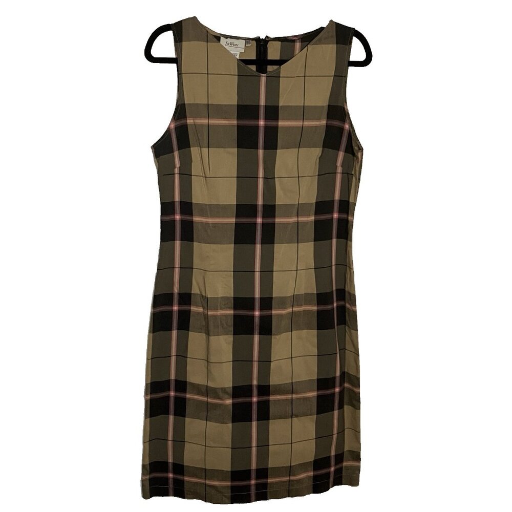 InWear‎ Plaid Shift Sheath Dress Womens 12 Tan Plaid Tartan Heritage Neutral